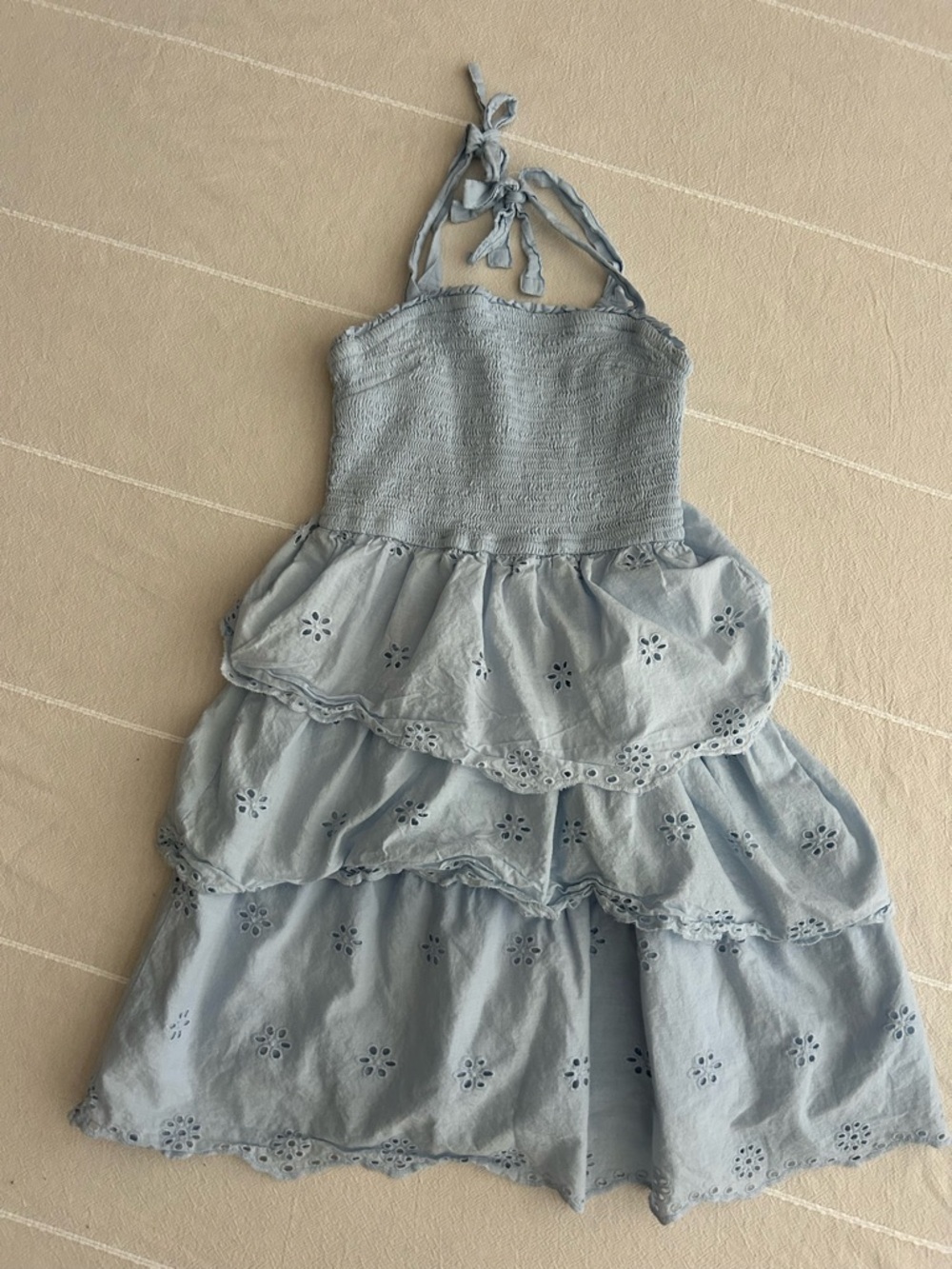 Sincerely Jules Light Blue Eyelet Halter Tiered Dress